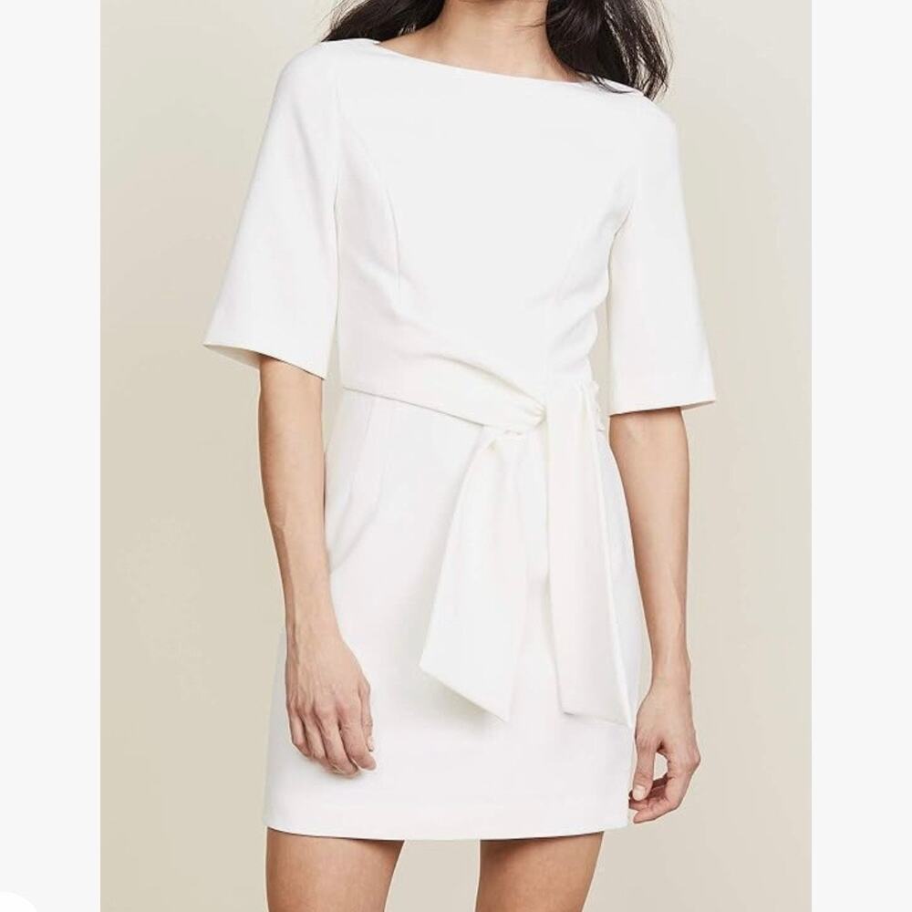 Alice + Olivia Women's Virgil Boat Neck Tie Wrap Dress Size 8 Off White